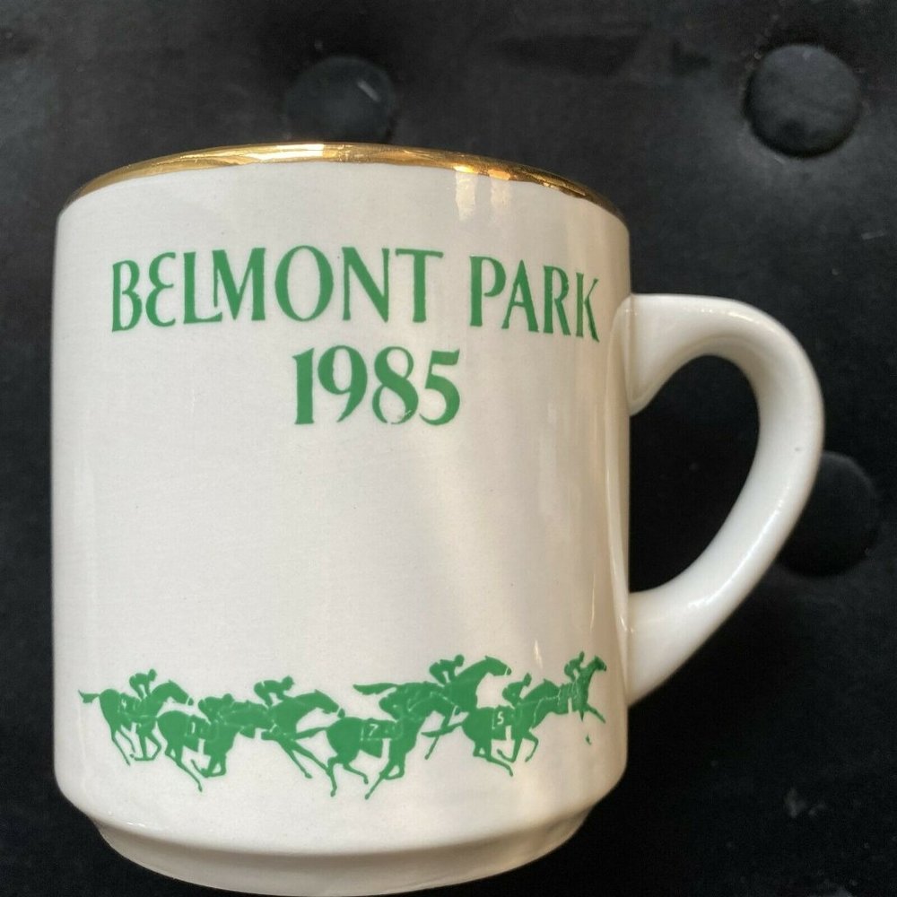 1985 BELMONT PARK RACE TRACK HORSE RACING COFFEE MUG NY NEW YORK VINTAGE